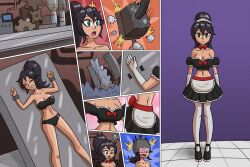 black_hair cleavage femsub happy_trance large_breasts long_hair maid mythkaz original tagme tan_skin