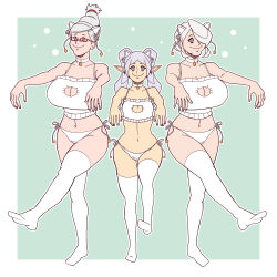  absurdres border cat_ears cat_lingerie cleavage cleavage_cutout cogita_(pokemon) collar crossover dandadan ef-nsfw elf elf_ears fake_animal_ears female_only femsub frieren frieren:_beyond_journey's_end glasses hair_covering_one_eye happy_trance large_breasts lingerie long_hair milf multiple_girls multiple_subs navel nintendo petite pokemon pokemon_legends_arceus seiko_ayase short_hair silver_hair small_breasts smile spiral_eyes symbol_in_eyes thighhighs twintails underwear white_hair zombie_walk 