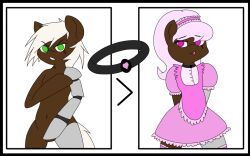 apron before_and_after collar covering domestication dress femsub furry happy_trance hooves horse_girl magic my_little_pony pink_hair stepfordization