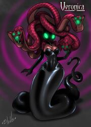 breasts coils corruption drool female_only femsub gloves glowing glowing_eyes goat-kid gorgon hypnotic_eyes large_breasts latex long_hair long_tongue looking_at_viewer monster_girl naga_girl opera_gloves oral original slime snake snake_girl snake_hair tongue tongue_out transformation