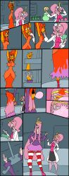 absurdres adventure_time before_and_after breast_expansion breasts comic female_only femdom femsub flame_princess glasses hair_growth happy_trance hypnotic_food lab_coat large_breasts lordebonfuze memetic_control orange_eyes orange_hair orange_skin pink_eyes pink_hair pink_skin princess_bubblegum scientist skirt thighhighs transformation
