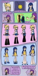  age_progression age_regression blonde_hair blue_hair dialogue fairy_tail female_only femdom femsub lucy_heartfilia melissa_(mythkaz) multiple_girls multiple_subs mythkaz open_mouth panties purple_hair spiral_eyes text wendy_marvell 