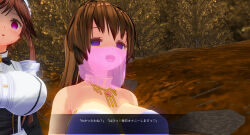 3d breasts brown_hair custom_maid_3d_2 empty_eyes female_only femdom femsub happy_trance harem_outfit large_breasts maid pink_eyes purple_eyes sennoudaisuki text translated