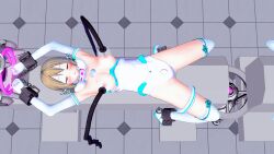  3d arms_above_head blonde_hair blush breast_sucking breasts chains closed_eyes collar cuffs energy_drain exposed_chest female_only femsub gloves jewelry koikatsu! koimin4 long_hair magical_girl milking_machine naomi_(koimin4) on_back open_mouth opera_gloves original restrained shoes sleeping solo spread_legs tech_control thighhighs topless 