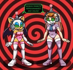  antenna fembot femsub furry green_eyes happy_trance headphones latex leotard lipstick multiple_girls multiple_subs opera_gloves robotization rouge_the_bat sonic_the_hedgehog_(series) spiral_background spiral_eyes supertechno324 swimsuit tech_control thigh_boots tie vanilla_the_rabbit wings 