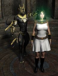 3d anubis belt black_hair boots cuffs dazed dress expressionless femsub glowing lipstick maledom member9 original standing