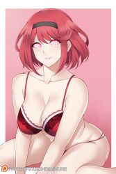 aslindsamure bra breasts cleavage female_only femsub glowing glowing_eyes happy_trance icontrol_(manipper) large_breasts lingerie looking_at_viewer manip nintendo pyra_(xenoblade) red_hair short_hair smile solo spiral_eyes symbol_in_eyes underwear xenoblade_chronicles xenoblade_chronicles_2
