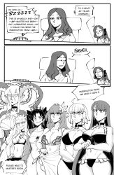 ahoge blush border choker cleavage clinickcase comic corruption cross crown dialogue earrings elf_ears english_text eyebrows_visible_through_hair fate/grand_order fate_(series) femdom flower flower_in_hair goddess greyscale hair_ornament humor ishtar_(fate/grand_order) jacques_de_molay_(foreigner) jeanne_alter jewelry leonardo_da_vinci_(fate) leonardo_da_vinci_(rider)_(fate) long_hair long_nails malesub medb_(fate/grand_order) midriff monochrome multiple_girls nail_polish naughty_smile navel ponytail purification ritsuka_fujimaru_(male) saint_martha scathach_(fate/grand_order) sex short_hair smile swimsuit symbol_in_eyes text tiamat_(fate/grand_order) tongue tongue_out turning_the_tables twintails very_long_hair