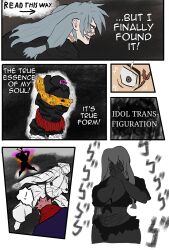  ass ass_expansion athypno bimbofication blue_hair bra breast_expansion breasts chubby cleavage clothed clothed_exposure dialogue english_text erect_nipples_under_clothes evil_smile feminization grey_background grey_eyes gyaru heart itadori_yuji jujutsu_kaisen large_ass large_breasts leopard_print lipstick long_hair mahito malesub midriff miniskirt navel red_hair resisting scrunchie shirt short_hair skirt smile speech_bubble stitches text thick_thighs thong transformation 