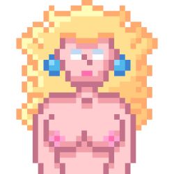 blonde_hair breasts earrings female_only femsub jewelry large_breasts long_hair matter-waluigi nintendo pixel_art princess princess_peach standing standing_at_attention super_mario_bros. topless whitewash_eyes