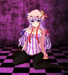 blush breasts empty_eyes expressionless feet femsub hat large_breasts long_hair open_mouth panties pantyhose patchouli_knowledge purple_eyes purple_hair touhou underwear yumi398