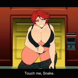 animated animated_gif breasts cdlum cleavage drool empty_eyes femsub happy_trance large_breasts maledom meryl_silverburgh metal_gear metal_gear_solid panties psycho_mantis red_hair short_hair text undressing 