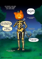  ass ass_expansion bodysuit breast_expansion breasts bulge cat cat_boy cosplay costume fortnite glowing glowing_eyes halloween malesub nyokaiart pumpkin solo spice_(fortnite) tail transformation transgender 