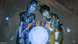  bent_over blue_hair blue_skin bodysuit braid brown_hair dialogue eh female_only femsub glowing_eyes hypnotic_orb long_hair multiple_girls multiple_subs open_mouth overwatch ponytail sequence short_hair signature slouching smile tagme text tracer whitewash_eyes widowmaker 