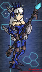 blue_eyes breasts brokenteapot empty_eyes female_only femsub gwendolyn large_breasts long_hair odin_sphere robot silver_hair solo staff tech_control