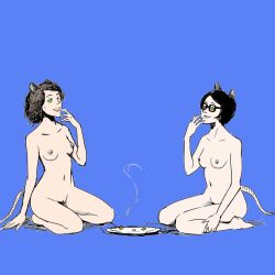 animal_ears barefoot bottomless breasts female_only femsub glasses happy_trance hypnostink hypnotic_food kaa_eyes mouse_girl multiple_girls nipples nude open_mouth original pubic_hair short_hair simple_background sisters smell tail topless