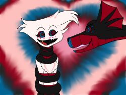 angel_dust_(hazbin_hotel) coils demon demon_boy djmorphasis happy_trance hazbin_hotel heart hypnotic_eyes kaa_eyes malesub multiple_eyes open_mouth restrained ring_eyes snake spider tongue 