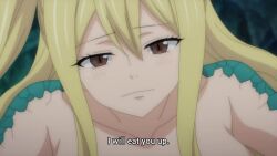 animated blonde_hair bottomless breasts brown_eyes cleavage corruption fairy_tail femdom femsub large_breasts long_hair lucy_heartfilia monster_girl naga_girl natsu_dragneel nude scales slit_pupils snake_girl sound subtitled tagme tail text topless transformation video