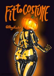  ass ass_focus bodysuit cat cat_girl female_only fortnite glowing glowing_eyes halloween nyokaiart pumpkin solo spice_(fortnite) tail 
