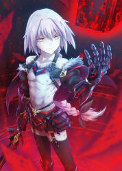 abs alternate_color_scheme alternate_costume angra_mainyu astolfo_(fate/grand_order) aura bare_shoulders body_markings corruption expressionless eye_color_change fate/grand_order fate/stay_night fate_(series) floating gloves hair_color_change male_only malesub midriff navel nicca_(kid_nicca) pale_skin possession standing sword thighhighs thighs weapon