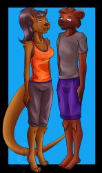  absurdres animal_ears bear_boy brown_hair catalepsy furry katsiika otter_girl simple_background standing standing_at_attention 