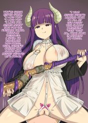 babydoll crotch_tattoo cum_in_pussy demon_girl femsub fern_(frieren:_beyond_journey&#039;s_end) frieren:_beyond_journey&#039;s_end gozaru happy_trance horns large_breasts long_hair purple_hair sex text
