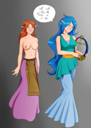  absurdres blue_eyes blue_hair bottomless breasts elf elf_ears empty_eyes female_only femsub goddess happy_trance hypnotized_hypnotist large_breasts long_hair long_skirt malon multiple_girls nayru nintendo ocarina_of_time oo_sebastian_oo oracle_of_ages red_hair text the_legend_of_zelda topless 