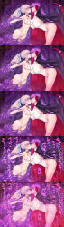 absurdres alternate_costume assertive_sub aura bare_legs bare_shoulders bb_(fate/extra_ccc) bikini bikini_bottom bikini_top blue_eyes blush bondage breasts cloak corruption eldritch eye_color_change fate/extra_ccc fate/grand_order fate_(series) femsub glowing_eyes hypnotic_kiss japanese_text kissing large_breasts leaning_forward leotard midriff mind_break morgan_le_fey_(fate) moriyasaki navel nyarlathotep open_mouth ponytail possession purple_eyes purple_hair red_eyes restrained sequence sub_on_sub tentacles text thighs translation_request very_long_hair white_hair yuri