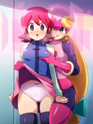  absurdres breast_grab breasts expressionless female_only femdom femsub groping konpeto licking_lips mayl_sakurai megaman_(series) megaman_battle_network panties roll.exe skirt skirt_lift thighhighs tongue tongue_out underwear 