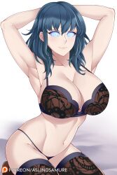 armpits aslindsamure bra breasts byleth_eisner cleavage female_only femsub fire_emblem fire_emblem_three_houses glowing glowing_eyes happy_trance icontrol_(manipper) large_breasts lingerie manip navel nintendo smile solo spiral_eyes symbol_in_eyes underwear