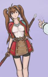  absurdres breasts brown_hair clothed empty_eyes estelle_bright expressionless female_only femsub finger_snap fingerless_gloves gloves large_breasts long_hair red_eyes sketch skirt solo the_legend_of_heroes the_legend_of_heroes_trails_in_the_sky thekinkyfinn twintails 