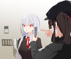 empty_eyes expressionless femdom femsub hakase_fuyuki meme memory_alteration men_in_black neuralizer nijisanji open_mouth phone red_eyes silver_hair simple_background standing standing_at_attention tech_control vane_(vane0) yorumi_rena