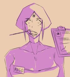  animated animated_gif bodysuit clipboard drool expressionless latex monochrome open_mouth robotization seppakuro shrunken_irises simple_background symbol_in_eyes tech_control 