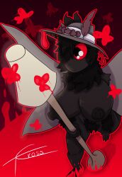  black_hair breasts female_only furry hypnotic_light moth_girl nude original red_eyes tcross vivian_red wings 