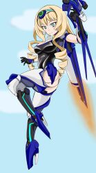 absurdres blonde_hair breasts bzurrrf cecilia_alcott drill_hair empty_eyes female_only femsub floating gun high_heels hypnotic_accessory infinite_stratos large_breasts latex leotard long_hair prosthetic_limb robotization twintails