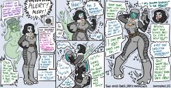 aware belt black_hair blush body_control comic fanterfane femsub gloves green_eyes greyscale gun hat heart helmet high_heels knee-high_boots maledom posing possession surprised trembling