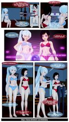  3d ass black_hair bra dialogue empty_eyes femsub happy_trance latinkaixa long_hair panties ruby_rose rwby short_hair text weiss_schnee white_hair 