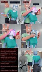  3d boxers bunny_boy caption carmen_(thalarynth) comic consensual dialogue erection erection_under_clothes evan_(thalarynth) femsub furry happy_trance humor hypnotic_app hypnotic_screen maledom original precum speech_bubble spiral_eyes text thalarynth_(manipper) wendy_(thalarynth) wolf_girl 