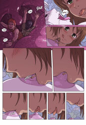 blush breast_sucking breasts brown_hair character_request comic death drool femdom femsub giantess green_eyes happy_trance karbo malesub multiple_girls multiple_subs text tongue tongue_out vore