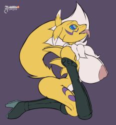 arashidrgn bottomless breasts digimon female_only femsub furry gloves high_heels huge_breasts kaa_eyes nude open_mouth opera_gloves renamon tongue tongue_out topless
