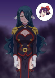  black_eyes black_hair clothed deepwater empty_eyes expressionless female_only femdom femsub fubuki_azuma hair_covering_one_eye hypnotic_smoke long_hair mato_seihei_no_slave milf multiple_girls one_eye_open shikoku_(mato_seihei_no_slave) smoke tongue_out wink 
