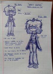  afro altered_common_sense altered_perception blonde_hair drone expressionless female_only femsub frantheflan hypnotic_accessory jacket jeans original reference_sheet shoes sketch sol_(frantheflan) spanish standing standing_at_attention tech_control text traditional translation_request visor 
