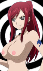  bottomless breasts cleavage erza_scarlet fairy_tail female_only femsub happy_trance hypnosex_(manipper) large_breasts long_hair manip nude red_hair smile spiral spiral_eyes symbol_in_eyes tattoo topless very_long_hair 