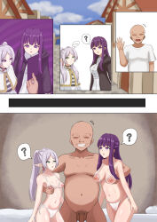 altered_common_sense elf elf_ears femsub fern_(frieren:_beyond_journey's_end) frieren frieren:_beyond_journey's_end large_breasts long_hair maledom nipples paipai8181 purple_hair swimsuit twintails white_hair
