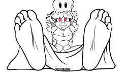 barefoot brain_injection breasts drool earrings feet female_only femsub foot_focus greyscale happy_trance jewelry kimberco nintendo parasite princess princess_daisy smile spiral_eyes super_mario_bros. symbol_in_eyes