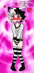  androgynous blush drool happy_trance heart heart_eyes karma-x male_only malesub monochrome_(monochrome) original panties striped_panties symbol_in_eyes text underwear 