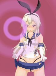  animated animated_gif breasts bunny_ears dancing female_only femsub heart heart_eyes kantai_collection long_hair mizuku open_mouth pendulum shimakaze_(kantai_collection) skirt skirt_lift solo symbol_in_eyes thong white_hair 