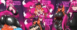 arya_(snowylight) blush bodysuit breath cat_ears cat_girl comic dialogue drool female_only femdom femsub finger_snap glowing_eyes groping happy_trance huge_ass huge_breasts kitsune_girl latex mask open_mouth orange_hair original orphan2 pink_hair pussy_juice sex signature sitting sitting_on_face smile spiral_eyes squirting tail thick_thighs twin_braids viltai_(viltai) yuri