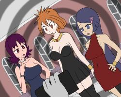  bare_shoulders blue_hair bracelet breasts brigette_(pokemon) cleavage collarbone dress femsub fennel_(pokemon) hair_clips hair_ornament hand_on_hip hypnotic_screen jewelry large_breasts multiple_girls mythkaz necklace nintendo open_mouth orange_hair phone pokemon pokemon_(anime) pokemon_black_and_white pokemon_ruby_sapphire_and_emerald professor_ivy purple_hair short_hair small_breasts spiral spiral_background surprised symbol_in_eyes thighhighs very_long_hair 