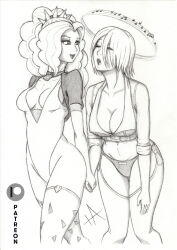 adagio_dazzle angel_(king_of_fighters) bare_shoulders breasts cleavage closed_eyes clothed control_indicator crossover female_only femdom femsub greyscale holding_hands hypnotic_music iashmoreart king_of_fighters midriff my_little_pony navel short_hair simple_background singing thighhighs thighs white_background